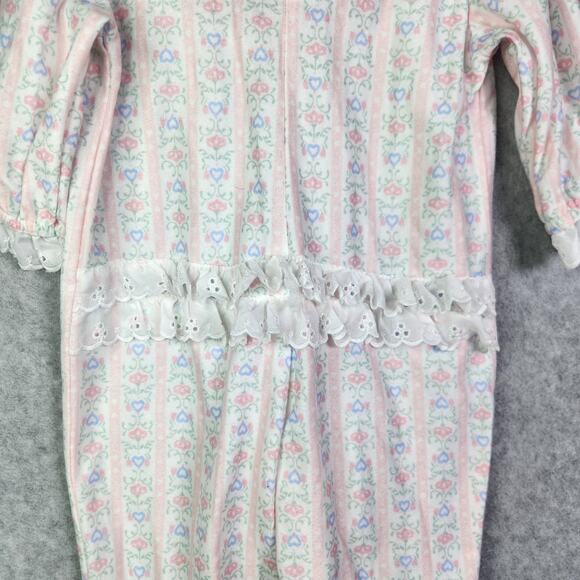 Lanz of Salzburg Flannel Zip Sleeper Pajamas Baby 12 mos Floral Ruffles Pink - Picture 10 of 11